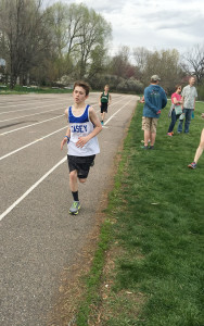 Leo Scribner at a track meet at Centennial Middle School in April. He plans on running the BolderBoulder on Memorial Day. 