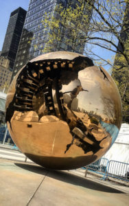 “Sphere within a Sphere” by Italian sculptor Arnaldo Pomodoro, outside of the U.N. General Assembly building in New York. 
